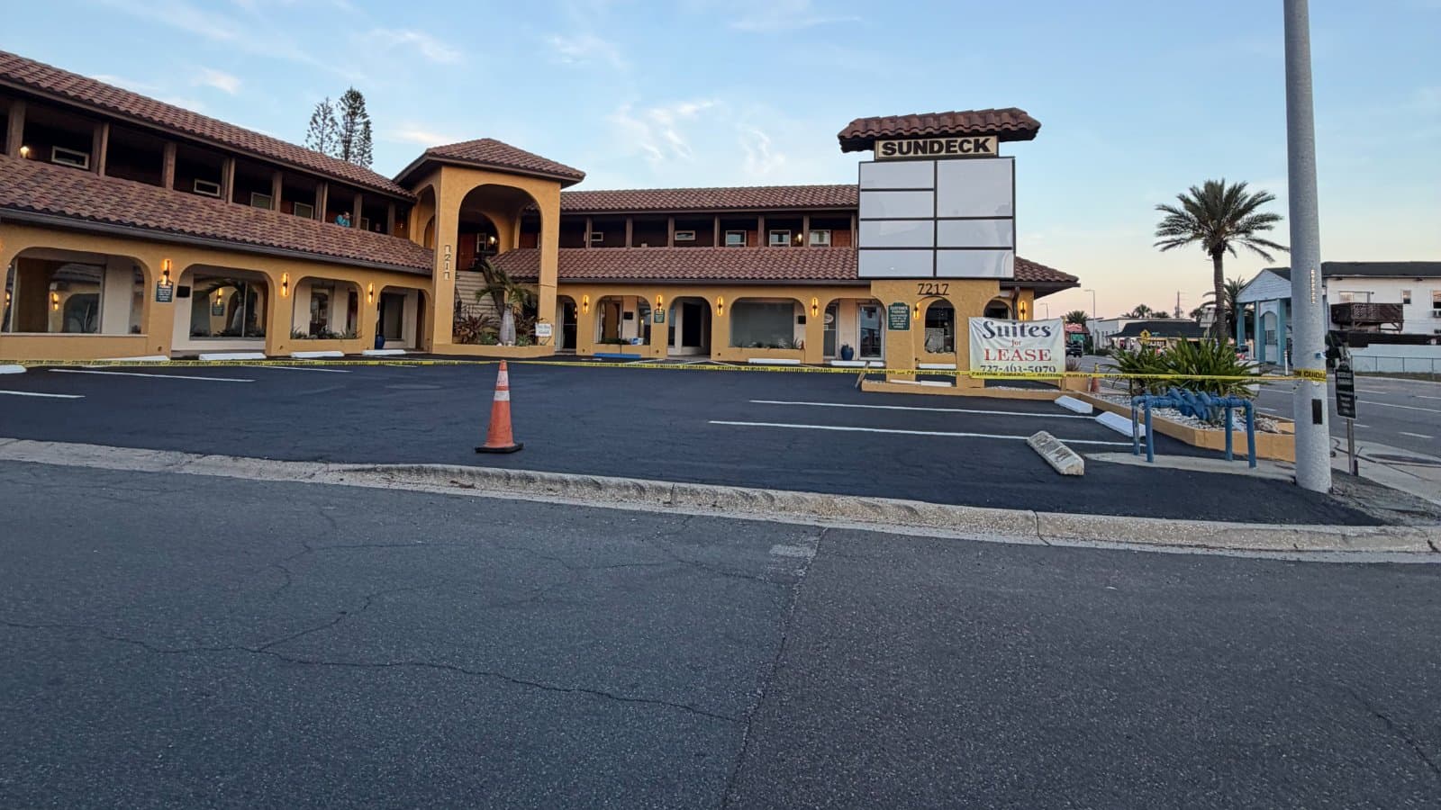 Commercial parking lot after sealcoat and restriping